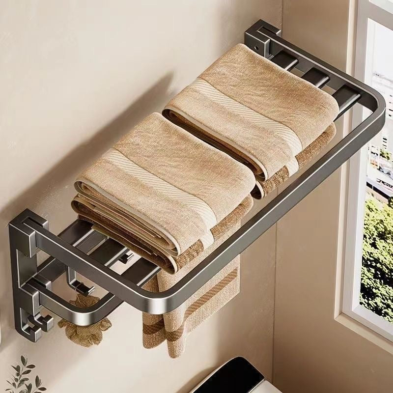 Gun gray towel rack space aluminum toilet towel rack bathroom double foldable bathroom storage rack punch-free wall hanging