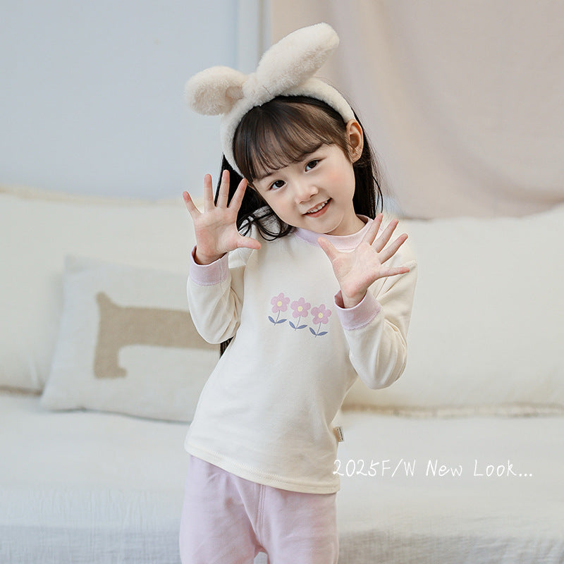 Baby long-sleeved underwear set, infant cotton pajamas, boys' and girls' pure cotton thermal underwear set for spring and autumn