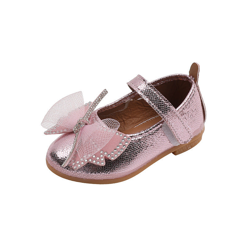 Girls' princess shoes - spring/autumn leather shoes for baby girls, summer soft-soled children's shoes, bowknot flats, princess style