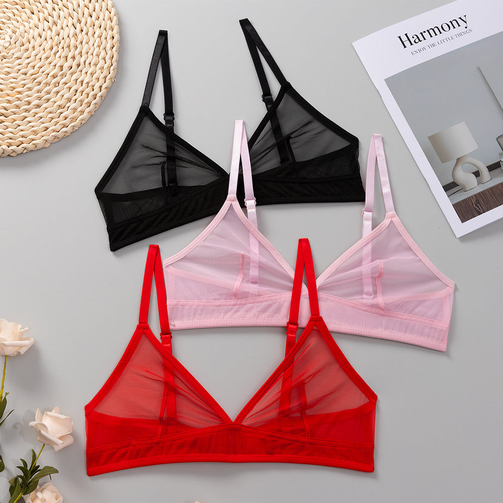 french sexy transparent three-point women's bra small breast mesh intimates hot girl ultra-thin style