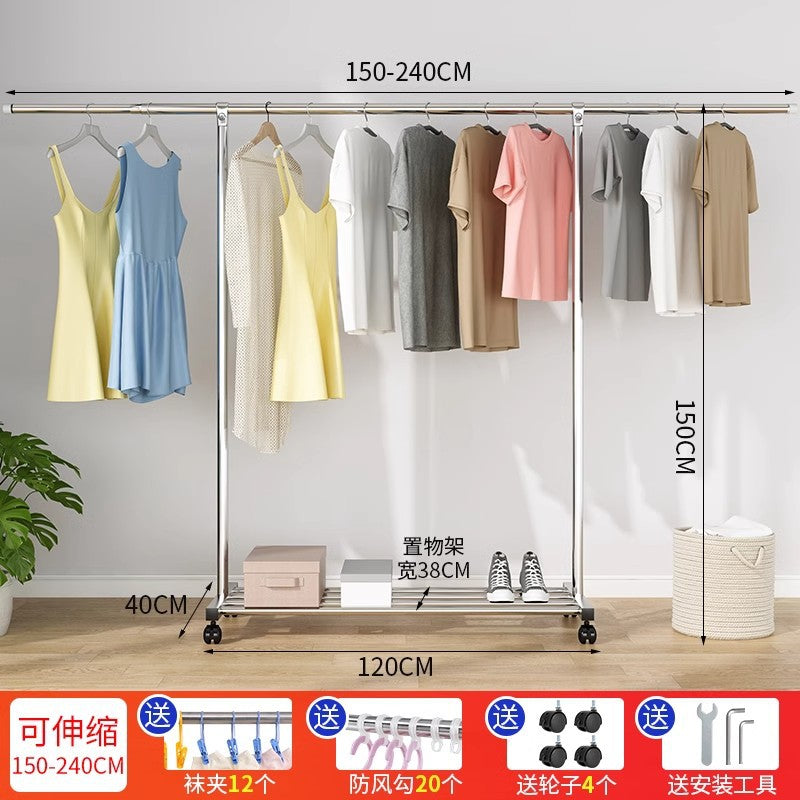 Clothes drying rack floor-standing thickened telescopic for home indoor and outdoor storage rack balcony single and double pole clothes hanger