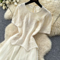 French chic korean style short sleeve lace dress - women's summer high-end elegant a-line maxi dress