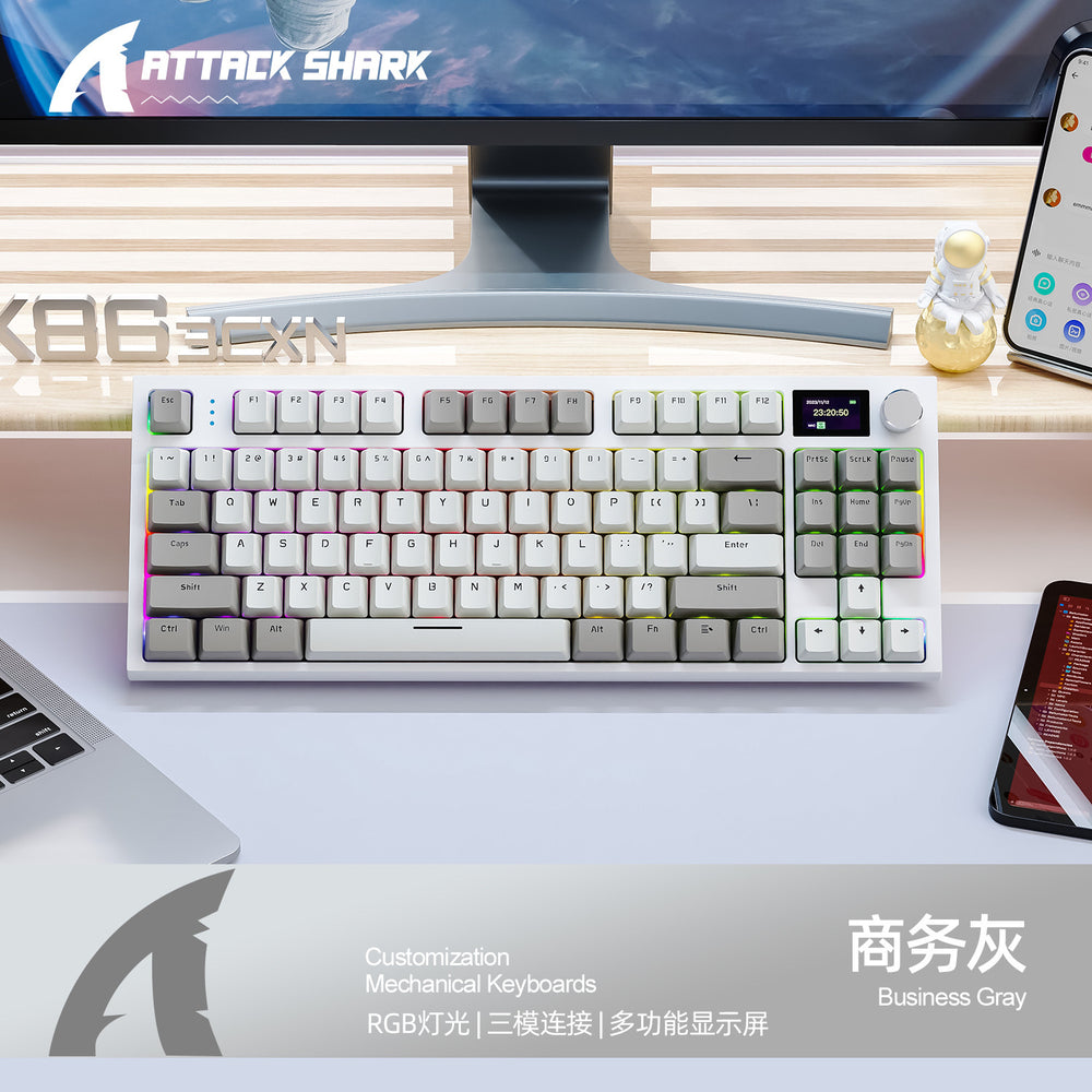 Attack shark k86 mechanical keyboard - wireless tri-mode bluetooth rgb display customizable hot-swappable mechanical keyboard