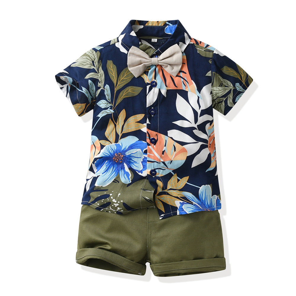 Boys' summer outfit: new stylish floral shirt set for boys - short-sleeve shirt, kids' cool beach style, oem customization available