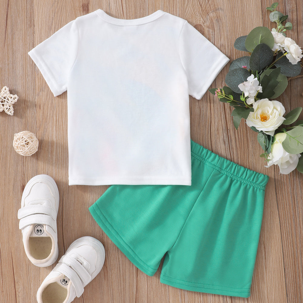 Children's short-sleeved ice cream rainbow shortssuit