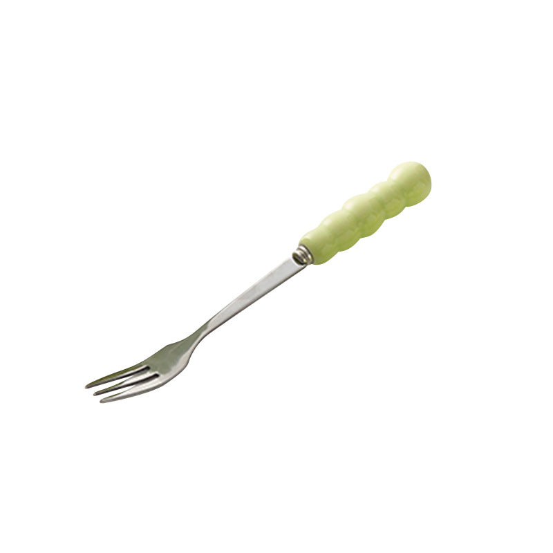 Influencer-approved creamy fruit fork set: electroplated, luxe storage jar, high-value coffee table decor, fruit picks