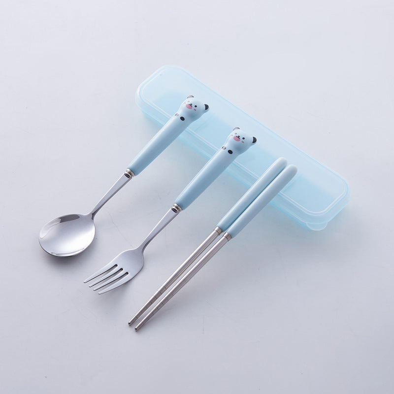 High-style stainless steel panda portable cutlery set with logo customization, wholesale children's tableware, spoon and fork set, custom-made