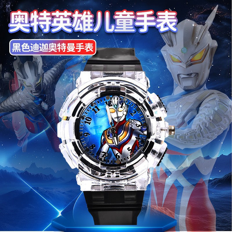 Ultraman watch kids toy boys cartoon luminous electronic watch 3-6 years old children mancero birthday gift