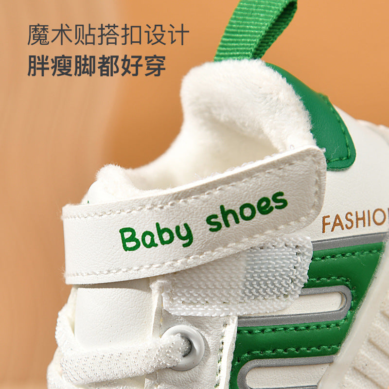 Toddler shoes for baby boys 0-1-3 years old, autumn/winter infant and toddler shoes for baby girls, soft sole non-slip, fleece-lined, extra thick cotton shoes
