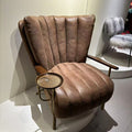 Vintage-style hand-forged solid wood armrest cigar chair, retro distressed leather single leisure chair, home design