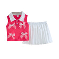 cross-border hot seller: girls' color block polo tank top and pleated skirt set with 3d bow two-piece outfit