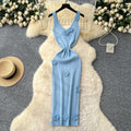 Goddess-style elegantsense of designstereo flower suspender v neck silmslimming look hip-hugging knittingdress2025 summer