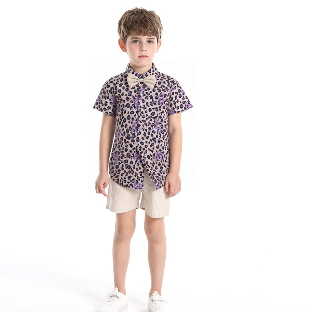 Export children's clothing boys shirt beach style vacation floral shirt short-sleeved hawaiian boys shirt children's clothing kidssuit