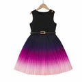 Factory wholesale cross-border girls' dress - black-purple gradient with belt, stylish mid-to-large size children's wear, european style dress