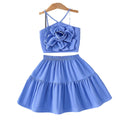 Children's clothing  fashion children's clothing blue suspender tops + skirt girl cross-border new