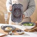 Creative bohemian style bowl and plate set - underglaze color home ceramic tableware - exotic double-handled plate