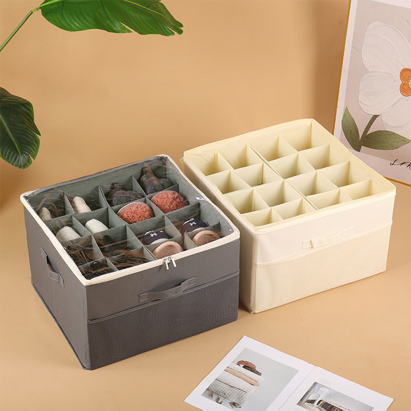 Fabric grid storage box zipper with lid adjustable septum dust storage box layered with lid shoe storage box