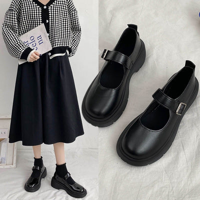 Women's high heels: new autumn 2025 collection - round toe, chunky heel, versatile retro japanese style leather mary janes in black