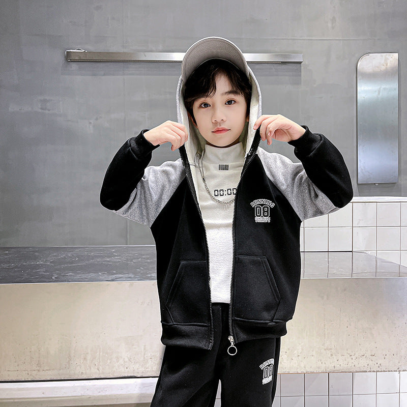 Boys' fall outfit set:  new fleece-lined trendy & stylish kids' autumn/spring tracksuit for older boys