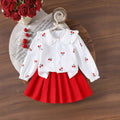 Children's clothing cross-border girl suit cherry white long sleevestops + red skirt