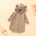 Korean style baby romper - autumn cute pom-pom bear knit hooded bodysuit (036)