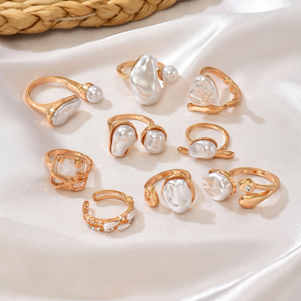 Open pearl ring wholesale - european & american cross-border fashion, high-end ring, unique & luxurious baroque geometric finger ring