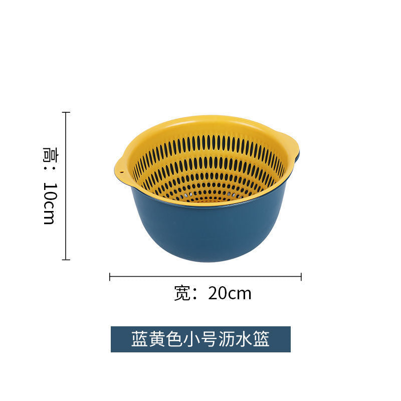 Double-layer sink drain basket six-piece set kitchen living room for home fruit washing plate casual plastic rice washing basket