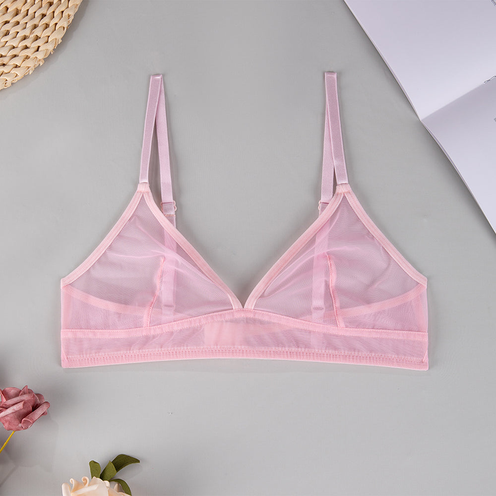 french sexy transparent three-point women's bra small breast mesh intimates hot girl ultra-thin style