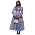 European and american cross-border women's clothing:  summer new arrival - elegant round neck, long sleeve, cinched waist, midi a-line pleated dress