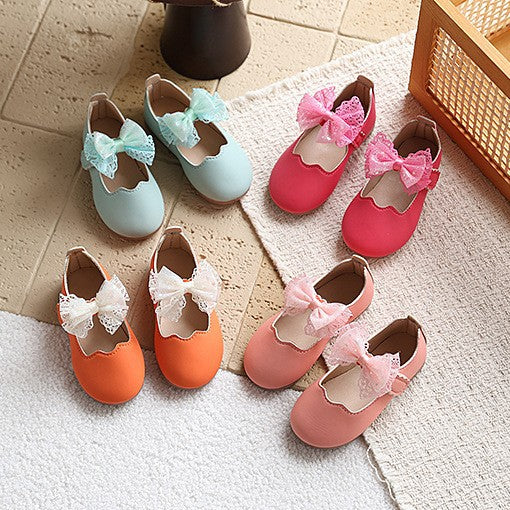 new girls' flats: lace-trimmed, big bow, soft-soled first walker shoes for toddlers - solid color princess style