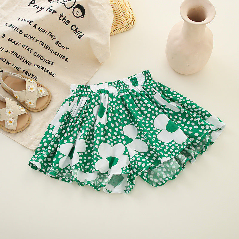 Girls' shorts summer outfit - lightweight, versatile, casual, loose-fit cotton rayon skort - stylish and chic pleated skirt pants for kids