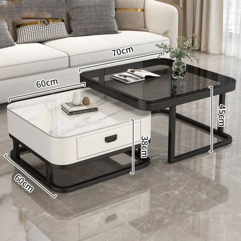Accessible luxury coffee table living room for home modern casual small apartment popular square glass slate tv cabinet combination coffee table
