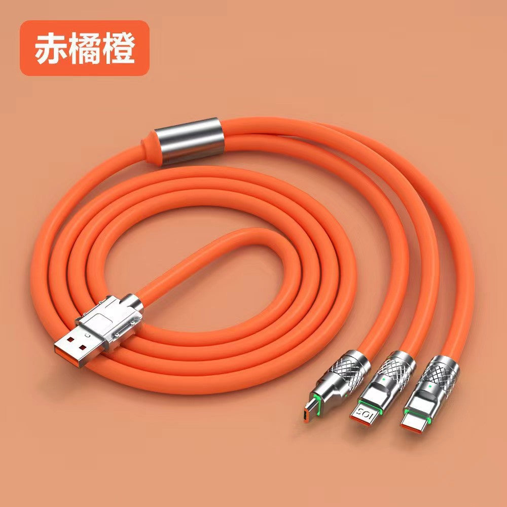 120w super fast charging cable - 3-in-1 data cable for apple, android, and huawei devices with indicator light