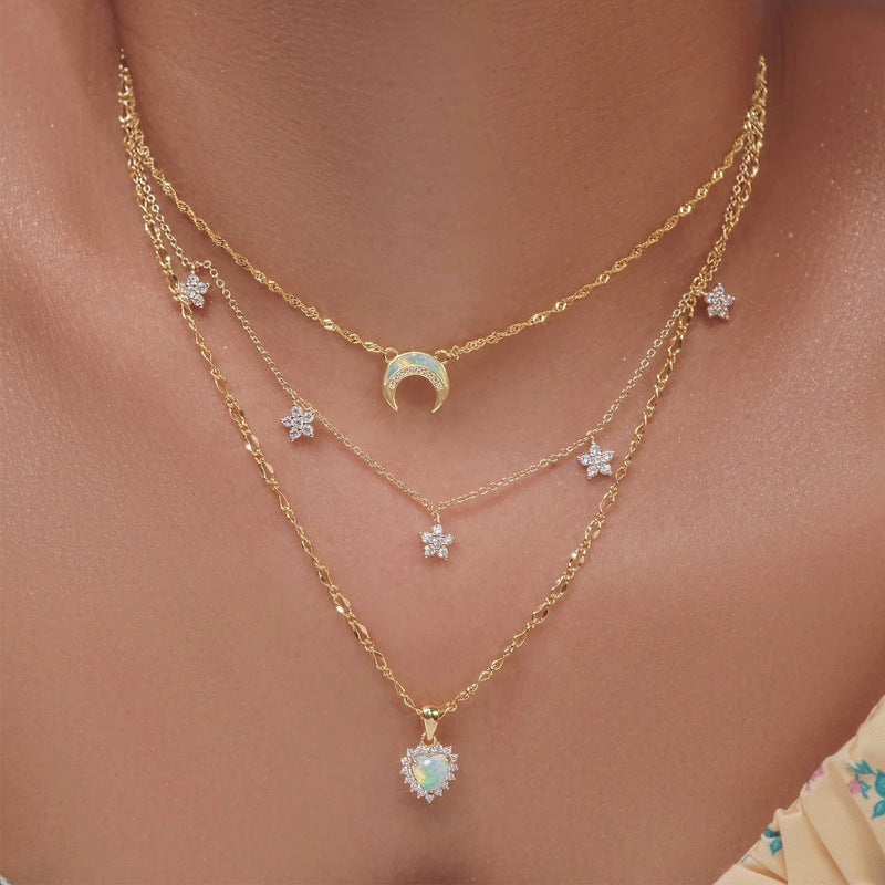 Wholesale alloy necklace long style amazon crystal necklace jewelry women's niche high-end heart moon clavicle chain