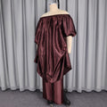 Plus size satin african robe set - one-shoulder asymmetrical loose top & flowy wide-leg pants - casual two-piece outfit