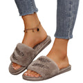rhinestone leaf autumn and winter new arrival fur slippers women's foreign trade large size 43casualthick sole home fur slippers for women