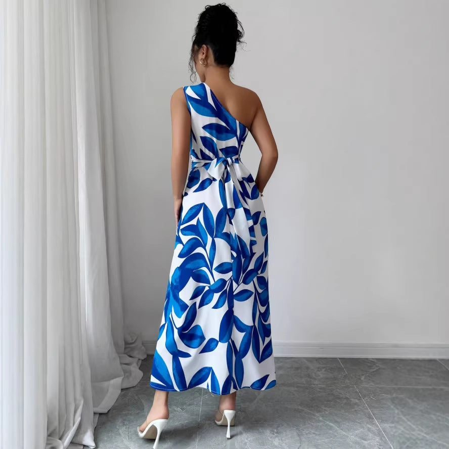 new european and american style cross-border fashion printed pleated elegant long dress