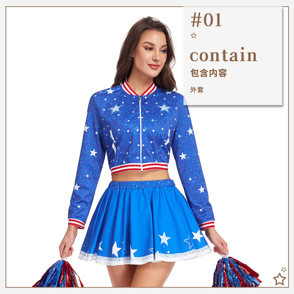 Blue cheerleading costume for women - halloween adult outfit, football cheerleader, racing suit, performance stage wear