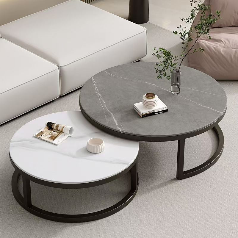 Affordable living room coffee table - new rock slab coffee table set for home living room, marble combination, round, light luxury modern style