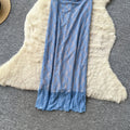 Pure desire style blue lace suspender dress women's summer silmsexy backless mermaid long dress vacation style dress