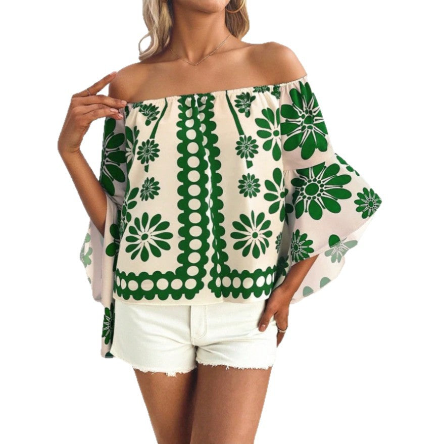 European and american style women's bohemian shirt dress - floral print, off-the-shoulder, vacation-inspired, loose fit, new arrival