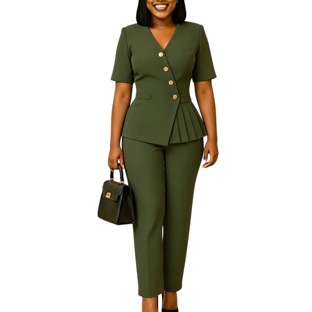 C8663  cross-border women's new ol commute solid color fashion top and pants two-piece set african style outfit