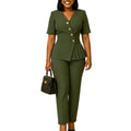 C8663  cross-border women's new ol commute solid color fashion top and pants two-piece set african style outfit