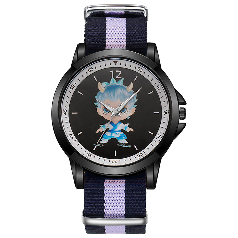 Cute cartoon nezha demon child descends to earth children's watch - stylish quartz watch for elementary school students, boys and girls