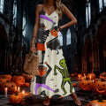 halloween pattern printing longdressv neckloose vacation suspender skirt