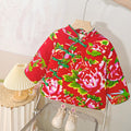 Winternew arrivalgirl floral cotton jacket baby printing floral fleece-linedthickened new year's greetings clothing for children and young children outwear cotton jacket