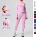 seamless pure color tight high elastic breathable zipper nine-point sports suit running fitness yoga suit two-piece set
