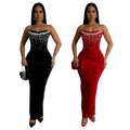 C7217 cross-border   fashion women's off-the-shoulder slit rhinestone bodycon dress - new
