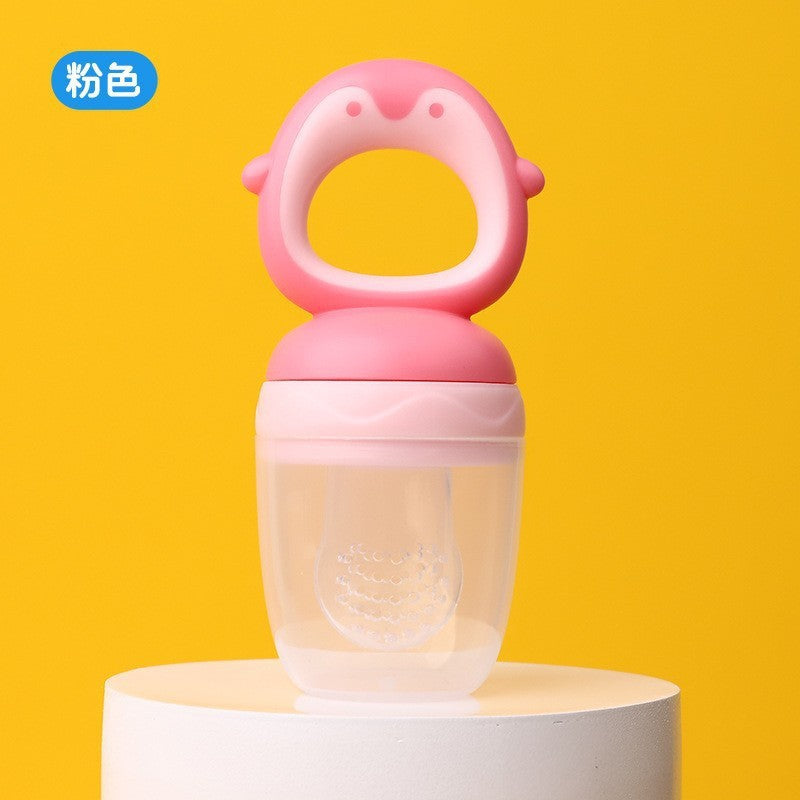English card baby bite music fruit and vegetable music children's silicone pacifier penguin shape baby fruit complementary food bag factory