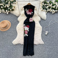 New chinese retroelegancecheongsam women's summersense of designheavy industryembroider waist silm sleevelesslacedress